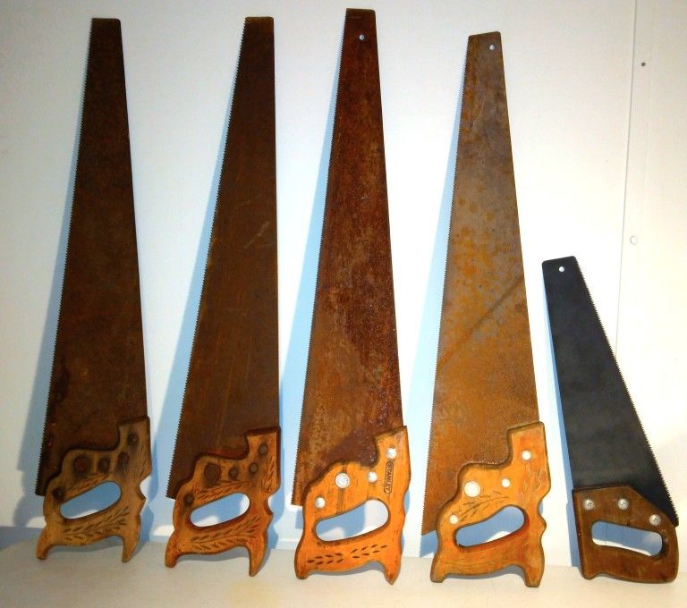Five Vintage Cross Cut Wood Handsaws, Good Wallhanger Decor