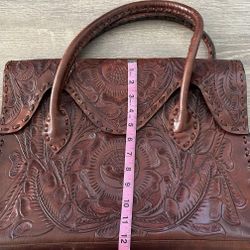 Large Top Handle Messenger Satchel Handtooled Leather Bag
