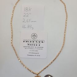 18k Gold 22" Chain And Crucifix Pendant