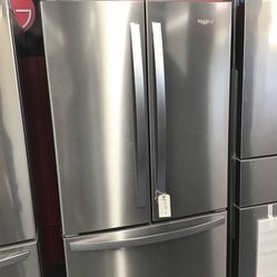 New Scratch And Dent Whirlpool 25 Cu Ft Stainless Steel French Door Fridge. 1 year Warranty 