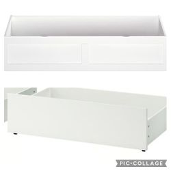 New underbed storage drawers x2 white AFI solid wood & 1 Ikea malm bed