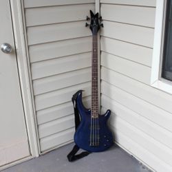  Dean 4-String Electric Bass Guitar – Used Excellent Condition, Deep Blue with Natural Oak & Chestnut Neck, Includes J.N Guitars Strap