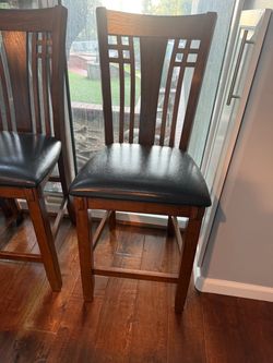 Bar Height Wood Chairs with Leather Seats