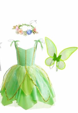 Green Fairy Costume Dress Set for Toddler Girls, Size 2T to 14 Fancy Halloween Costume, Birthday Party Dress Up, Includes Wings & Accessories