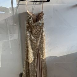 Strapples Gold Prom Dress
