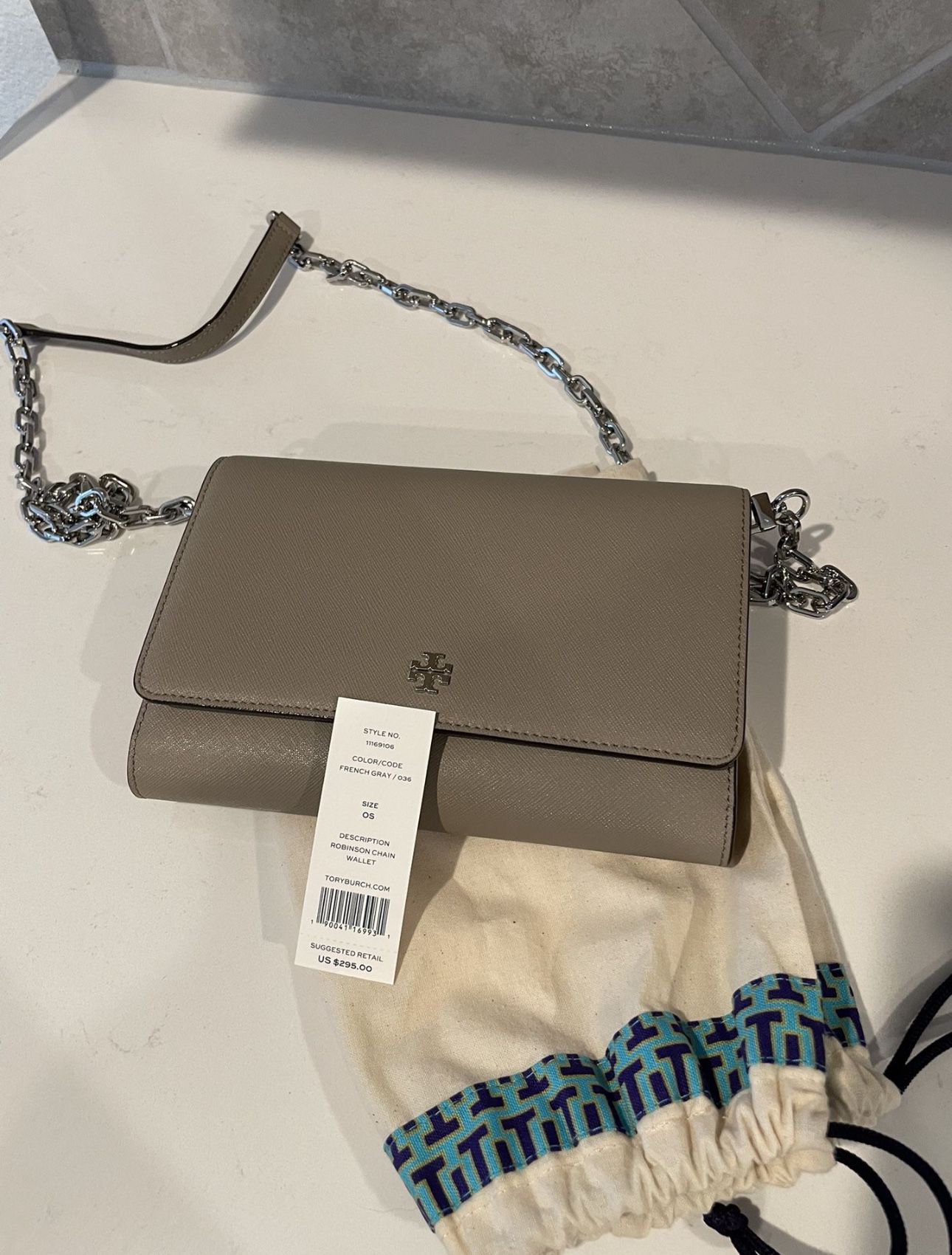 Tory Burch Robinson Chain Crossbody Bag French Gray: Handbags