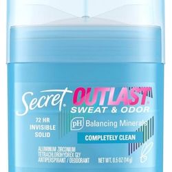 Secret Outlast Antiperspirant Deodorant for Women, 72hr Sweat & Odor Protection, PH Balancing Minerals, Invisible Solid, Completely Clean Scent, .05oz
