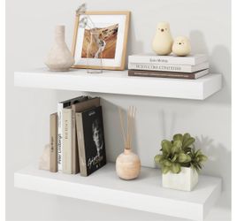 New! ✨ 24x9.3x1.5 2pc white wood grain floating shelf set
