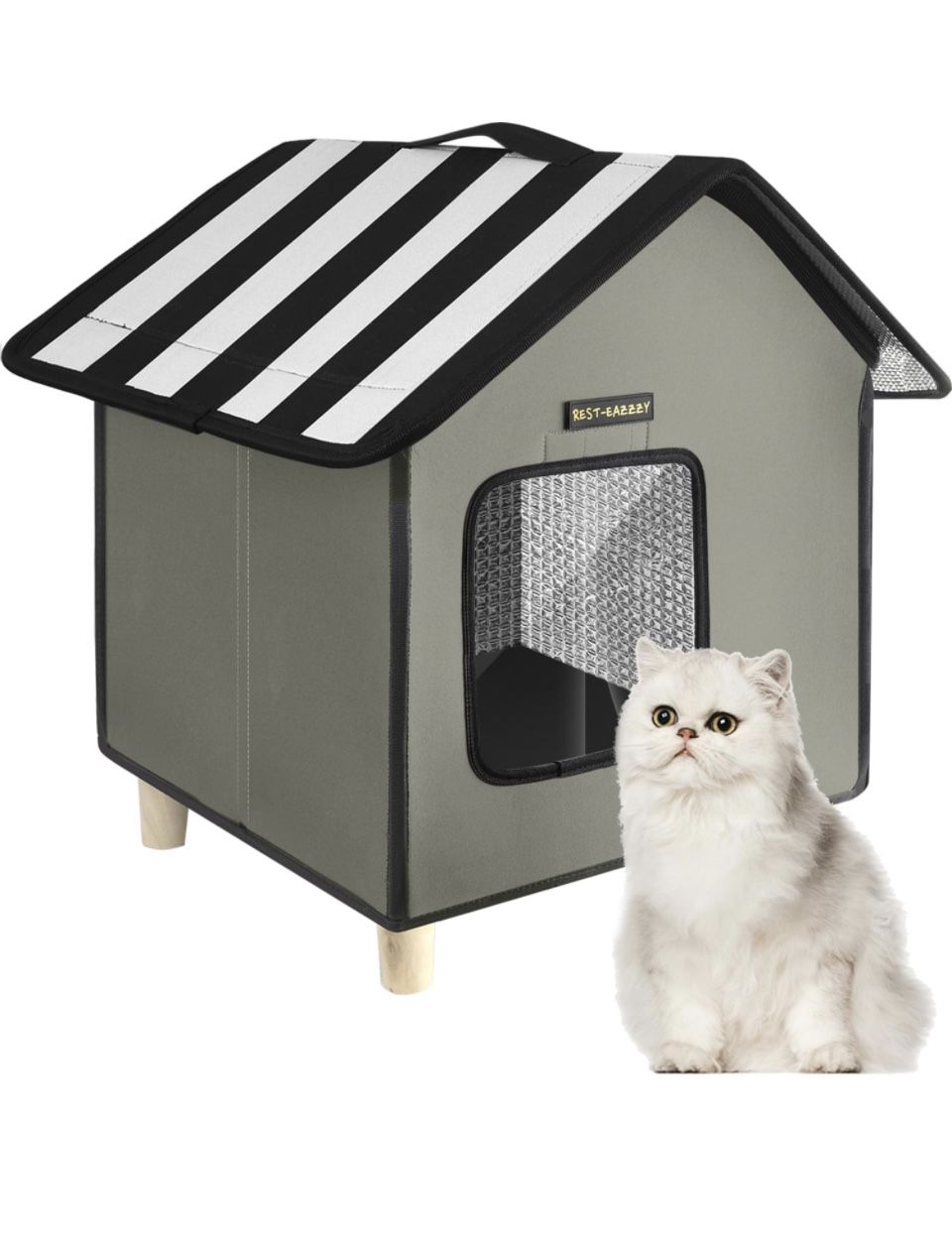 Rest-Eazzzy Cat House, Outdoor Cat Bed, Weatherproof Cat Shelter for Outdoor Cats Dogs and Small Animals (Grey M)