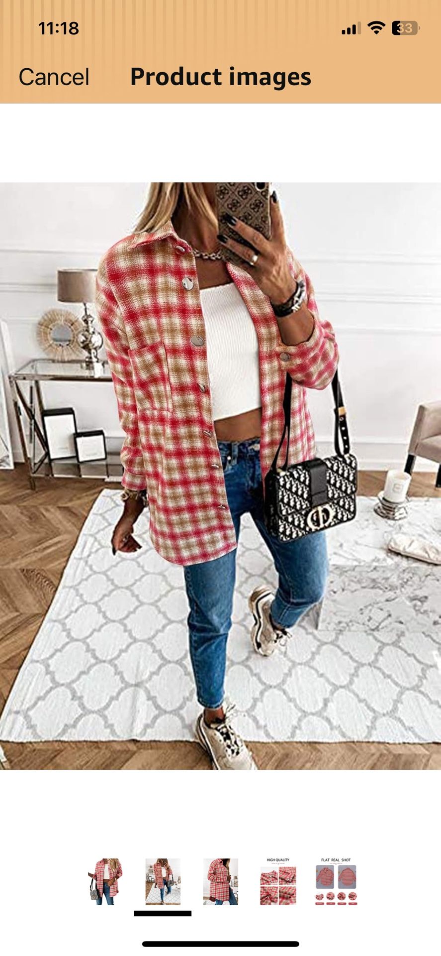 Plaid Button-Up Shirt - Pink and White