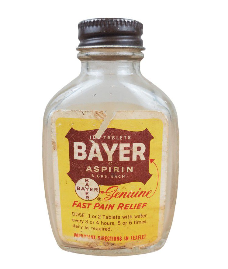 Vintage Bayer Asprin Bottle  - Glass 100 ct Embossed

