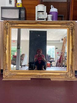Large Ornate Gold Framed Wall Mirror – 55” x 45” – Vintage Style