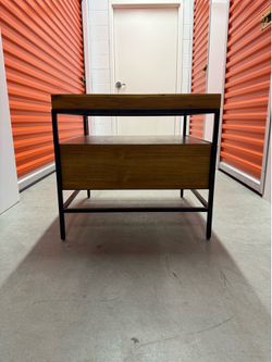 Modern Rustic End Table / Nightstand with Storage Shelf & Metal Frame