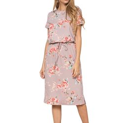 Simier Fariry Casual Dress - Midi: Pink Floral Dresses - Used - Size Medium , thredUP