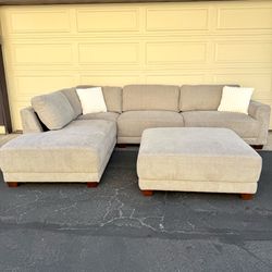 Large Gray Living Spaces Sectional Couch Sofa With Ottoman
