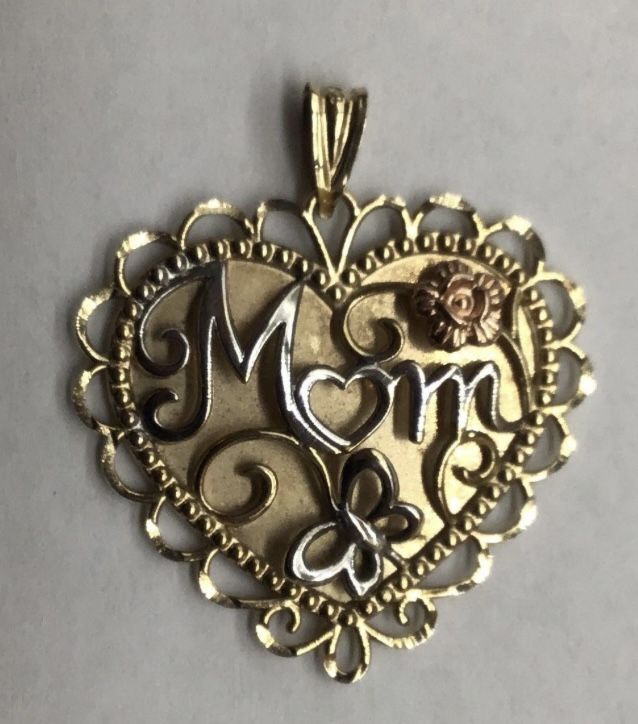 10K TRI-GOLD A MOTHER'S LOVE IS THE GREATEST GIFT OF ALL MOM HEART PENDANT