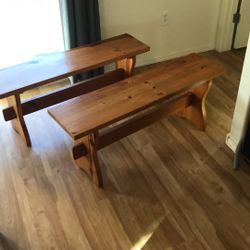 Two wooden benches.