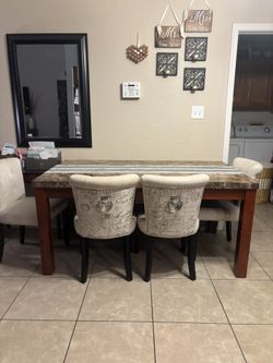 Solid Heavy Duty Real Stone And Wood Dining Table And Chairs 