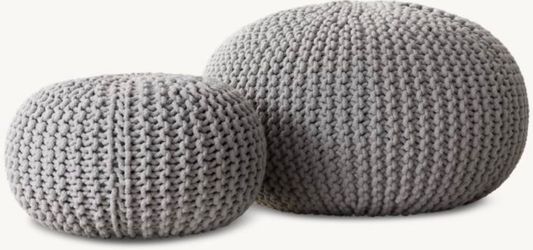 Restoration Hardware Hand-Knitted Wool Pouf grey set