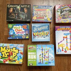 Kids Games Huge Lot Mouse Trap Marble Run Scrabble Shopkins Hoot Owl Childrens Board Games