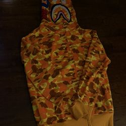 Orange Yellow Shark Camo Bape Hoodie