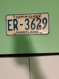 1968 Maryland Vintage License Plate ER-3629