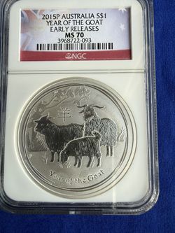 2015P 1oz NGC MS70 AUSTRALIA YEAR OF THE GOAT SILVER COIN