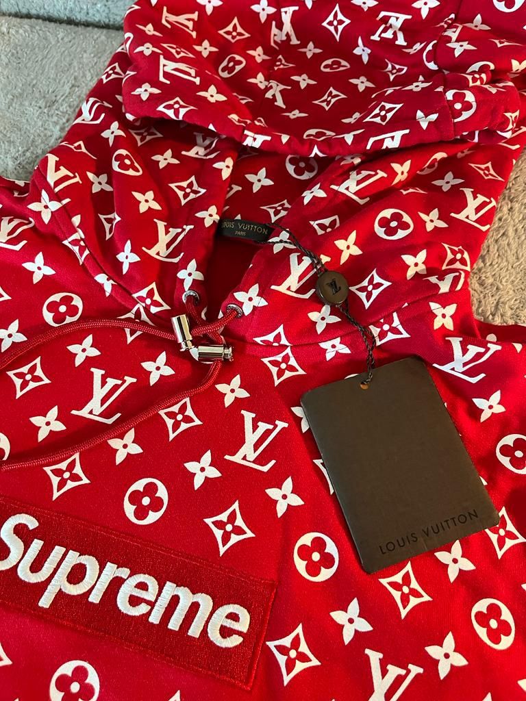 Supreme x Brand New Louis Vuitton Box Logo Hooded Sweatshirt Red (Size L)