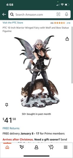 PTC 10 Inch Warrior Winged Fairy with Wolf and Bow Statue Figurine