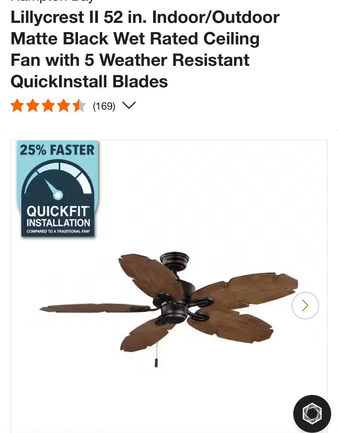 Indoor And Outdoor Ceiling Fan 52”