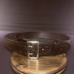 Aker Sam Browne Duty Belt Size 44" (B03-44)  Basketweave w/Chrome Brass Buckle