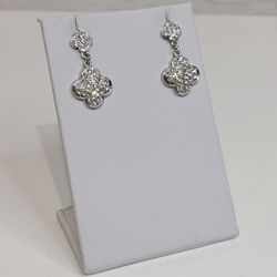 NEW Silver Pave Crystal Clover Dangle Earrings PRICE FIRM