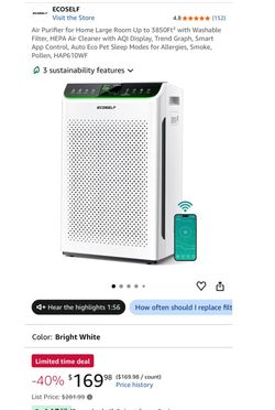 Air Purifier for Home Large Room Up to 3850Ft² with Washable Filter, HEPA Air Cleaner with AQI Display, Trend Graph, Smart App Control, Auto Eco Pet S