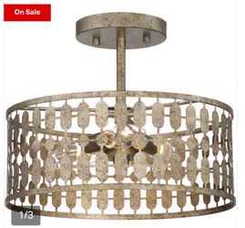 3 Light 12 inch Antique Gold Semi-Flush Ceiling Light