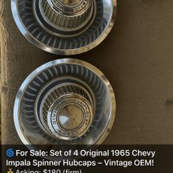 Set Of 4 Original 1965 Chevy Impala Spinner Hubcaps 