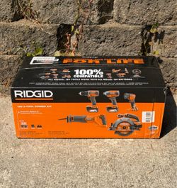 Brand New RIDGID 18V Cordless 5-Tool Combo Kit – 2 Batteries & Charger