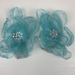 2 Baby Blue Tulle Flower Straps 