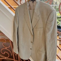 Mens Zara Cream Suit Set Size 46 Blazer Pants Beige Formal
