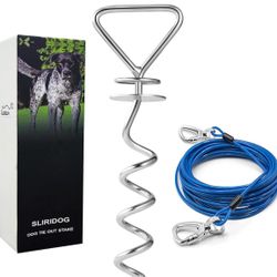 Sliridog Heavy Duty Dog Stake Tie Out for Medium to Large Dogs Up to 150 lbs(Stake and 20ft Cable,