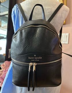 kate spade black pebbled leather medium backpack with gold hardware