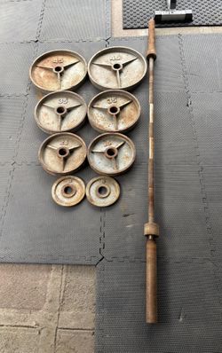 Olympic Weights Plates 220lbs Total W/ 7ft 45lb Straight Bar