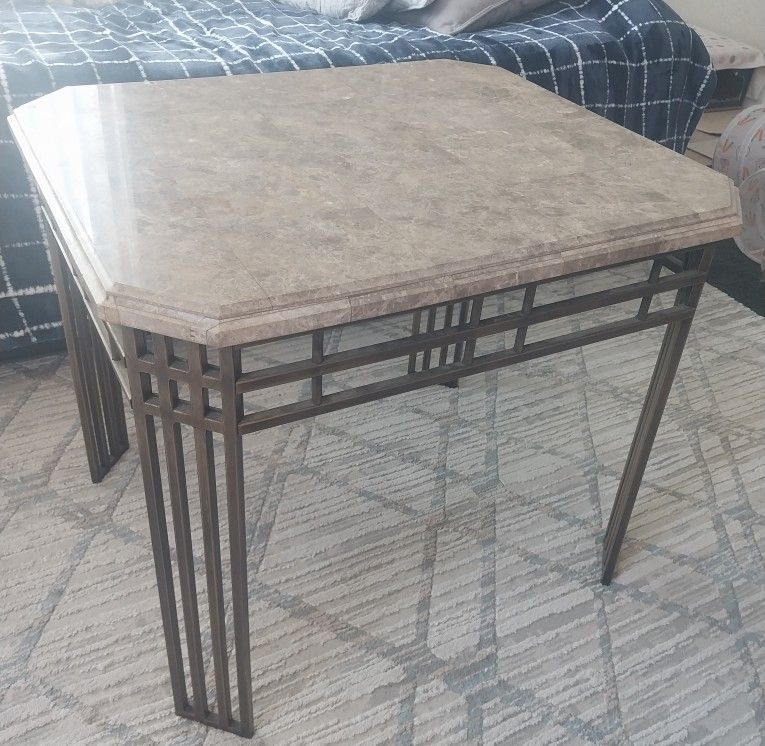 Raynham Large Marble Top End Table with Iron Legs-28"x 24"