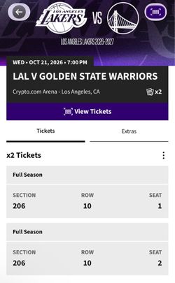 💜💛 LAKERS VS WARRIORS OPENING NIGHT $700 (for pair) 💛💜