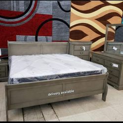 * New* Gray Sleigh Bedroom Set/Dresser,Mirror,NightStand,bed//Queen,full,twin, King Size Available//Mattress Sold Separately