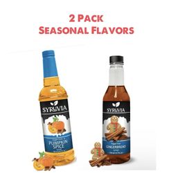 (2 Pack) Syruvia Sugar-Free Seasonal Flavors Coffee Syrup Flavoring 25.4 Oz Each
