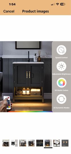 24 Inch Bathroom Vanity with Sink, Small Modern Bathroom Cabinet with LED Light, Bathroom Vanity Set, Double Soft Closing Cabinet Door with Organizer,