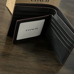 Coach Men's Wallet Signature (Black With Burgundy Trim) for Sale