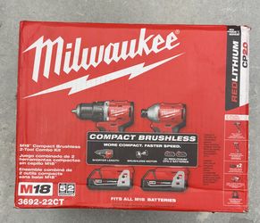 New Milwaukee M18 3692-22CT Compact Brushless 2-tool Combo Kit Drill Driver Impact CP2.0 Batteries Rechargable Charger Tool Lithium Ion Li-ion