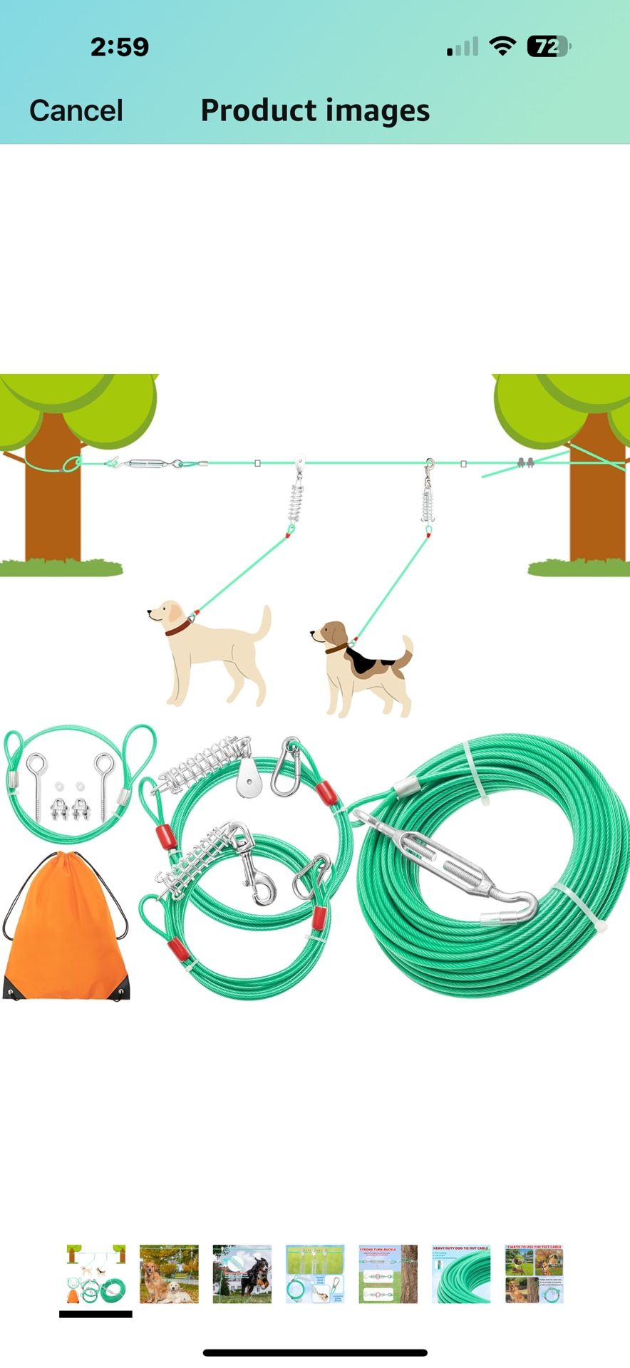 100FT Dog Tie Out Cable, Heavy Duty Chew Proof Long Dog Lead Leash with 10FT & 15FT Trolley Leash - Outdoor Runner Cable for Yard, Camping Outside - F
