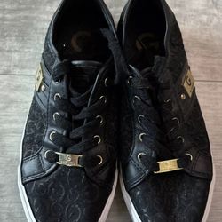 GUESS Logo Lace-Up Shoes Black Casual Low Top Sneakers Women's Size 7.5